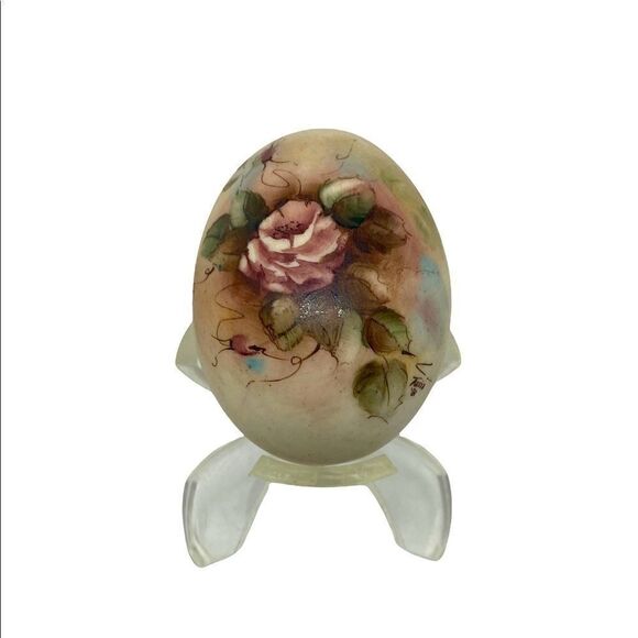 Vintage Floral Signed Artist Egg with Stand - Picture 1 of 10